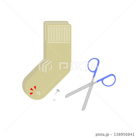 靴下についているプラスチックのタグを切るのに失敗したイラスト 138950841