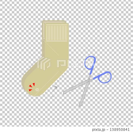 靴下についているプラスチックのタグを切るのに失敗したイラスト 138950841