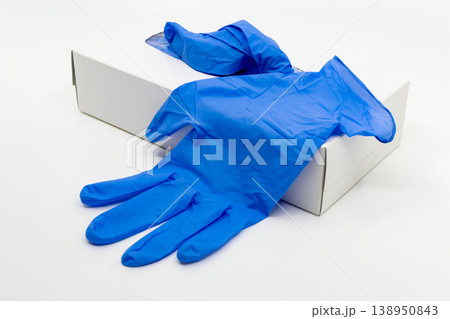 青い医療用手袋　ニトリル使い捨て手袋 138950843