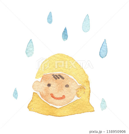 水彩で描いた雨の日にカッパを着た男の子 138950906