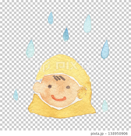 水彩で描いた雨の日にカッパを着た男の子 138950906