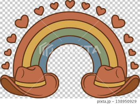 Cowboy Hats with Rainbow and Hearts Western Love Illustration Cowboy Hats with Rainbow and Hearts Western Love Illustration 138950929