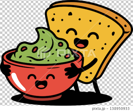 Cute Guacamole and Nachos Cartoon Food Illustration Cute Guacamole and Nachos Cartoon Food Illustration 138950933