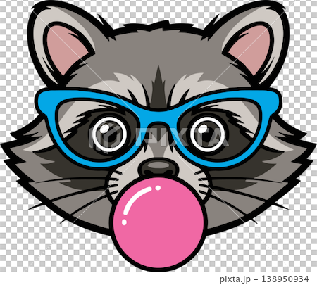 Raccoon with Glasses Blowing Bubblegum Illustration Raccoon with Glasses Blowing Bubblegum Illustration 138950934