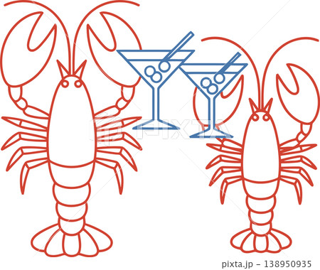 Lobsters With Cocktail Glasses Celebration Illustration Lobsters With Cocktail Glasses Celebration Illustration 138950935