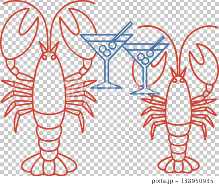 Lobsters With Cocktail Glasses Celebration Illustration Lobsters With Cocktail Glasses Celebration Illustration 138950935