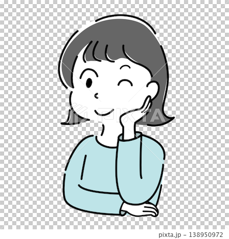 Simple illustration of a woman winking with her hand over her face (Points, guidance, explanation, expression, character image) 138950972