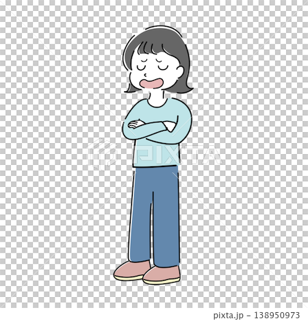 A simple full-body illustration of a woman talking with her arms crossed (explanation, resignation, exasperation, confusion, character stock image) A simple full-body illustration of a woman talking with her arms crossed (explanation, resignation, exasperation, confusion, character stock image) 138950973