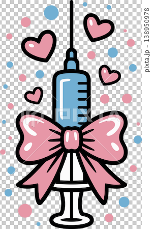 Cute Medical Syringe with Pink Bow and Hearts Kawaii Illustration Cute Medical Syringe with Pink Bow and Hearts Kawaii Illustration 138950978