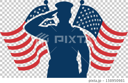 Patriotic Soldier Saluting American Flag Illustration	 138950981