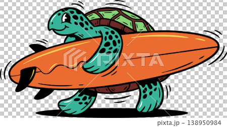 Sea Turtle with Surfboard Cartoon Illustration Sea Turtle with Surfboard Cartoon Illustration 138950984
