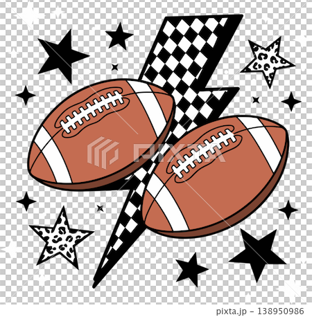 American Football Balls with Stars and Lightning Retro Cartoon Illustration American Football Balls with Stars and Lightning Retro Cartoon Illustration 138950986