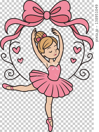 Cute Ballerina with Bow and Hearts Illustration Cute Ballerina with Bow and Hearts Illustration 138951049
