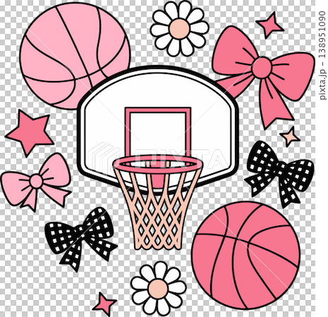 Cute Basketball Hoop with Bows and Flowers Girly Illustration Cute Basketball Hoop with Bows and Flowers Girly Illustration 138951090