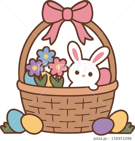 Easter Basket with Bunny and Eggs Illustration Easter Basket with Bunny and Eggs Illustration 138951096