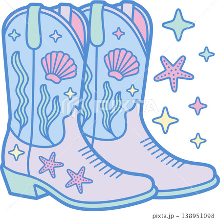 Cute Western Cowboy Boots with Seashells Decoration Cute Western Cowboy Boots with Seashells Decoration 138951098