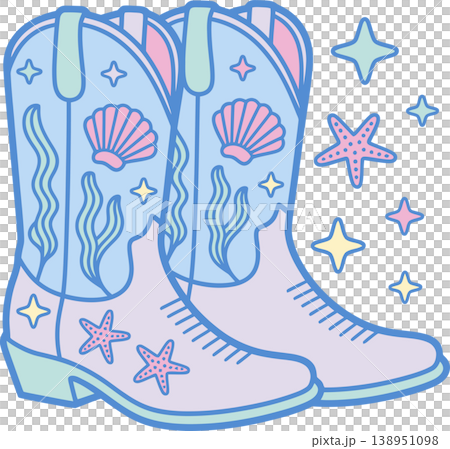 Cute Western Cowboy Boots with Seashells Decoration Cute Western Cowboy Boots with Seashells Decoration 138951098