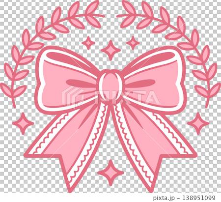 Pink Bow with Laurel Wreath Illustration Pink Bow with Laurel Wreath Illustration 138951099