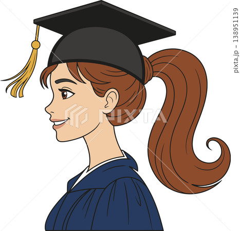Female Graduate Wearing Cap Side Profile Illustration	 138951139