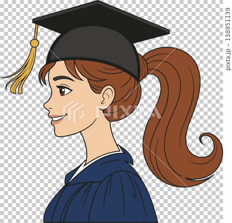 Female Graduate Wearing Cap Side Profile Illustration	 138951139