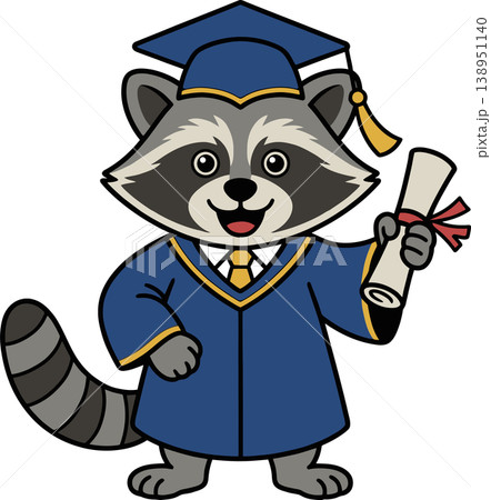 Cute Raccoon Graduate Holding Diploma Illustration	 138951140
