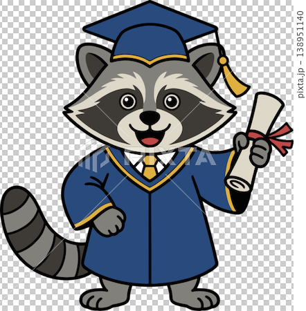 Cute Raccoon Graduate Holding Diploma Illustration	 138951140