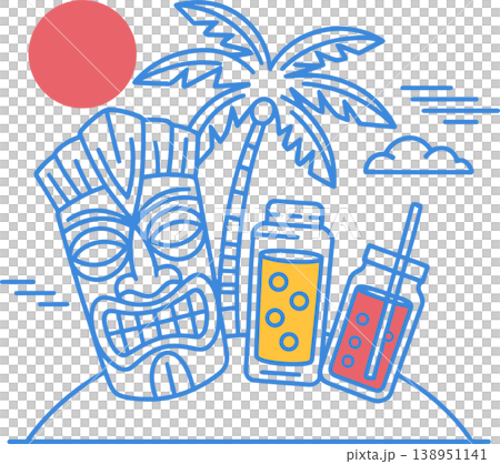 Tropical Tiki Cocktail Drinks Beach Line Illustration Tropical Tiki Cocktail Drinks Beach Line Illustration 138951141