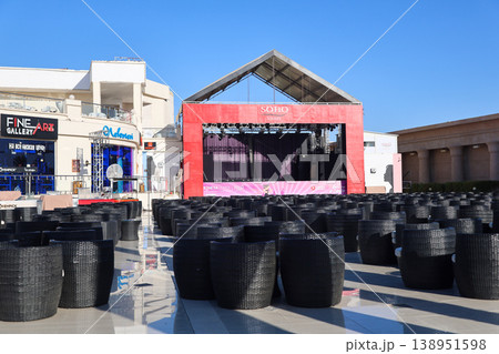 Egypt, Sharm el-Sheikh - October 1, 2025 Stage for performances and outdoor shows at Soho Square. Editorial 138951598