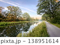 A Serene Landscape Featuring a Beautiful River and a Pathway Surrounded by Lush Trees 138951614