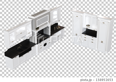 modern kitchen isolated on transparent background, home furniture, 3D illustration, cg render 138951653