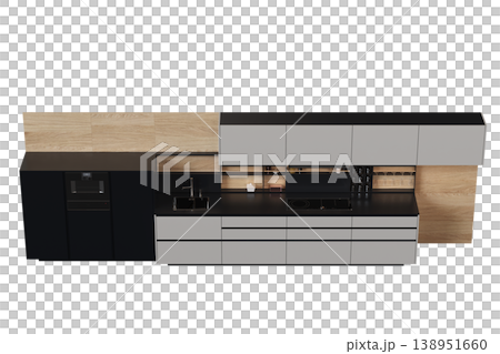 modern kitchen isolated on transparent background, home furniture, 3D illustration, cg render modern kitchen isolated on transparent background, home furniture, 3D illustration, cg render 138951660