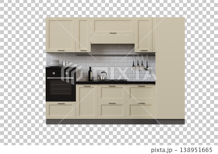 modern kitchen isolated on transparent background, home furniture, 3D illustration, cg render 138951665