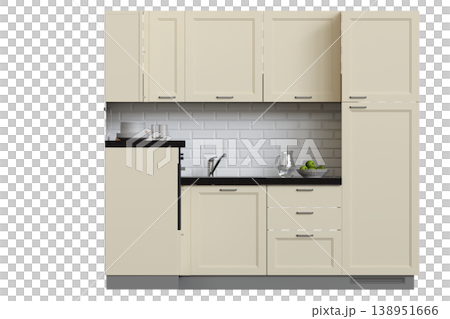 modern kitchen isolated on transparent background, home furniture, 3D illustration, cg render modern kitchen isolated on transparent background, home furniture, 3D illustration, cg render 138951666