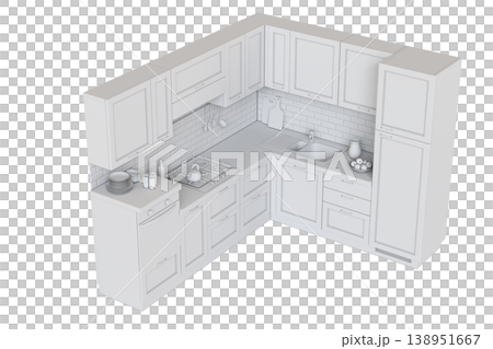 modern kitchen isolated on transparent background, home furniture, 3D illustration, cg render 138951667