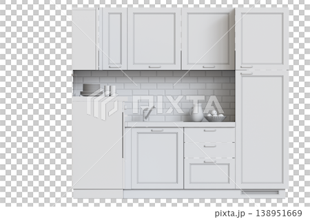 modern kitchen isolated on transparent background, home furniture, 3D illustration, cg render 138951669