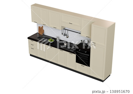 modern kitchen isolated on transparent background, home furniture, 3D illustration, cg render modern kitchen isolated on transparent background, home furniture, 3D illustration, cg render 138951670