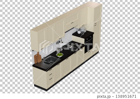 modern kitchen isolated on transparent background, home furniture, 3D illustration, cg render modern kitchen isolated on transparent background, home furniture, 3D illustration, cg render 138951671