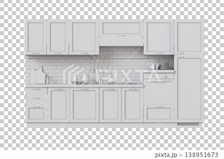modern kitchen isolated on transparent background, home furniture, 3D illustration, cg render 138951673