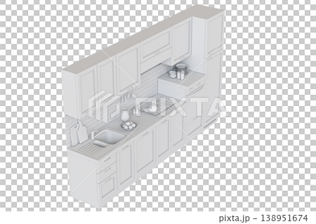 modern kitchen isolated on transparent background, home furniture, 3D illustration, cg render 138951674