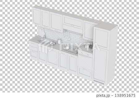 modern kitchen isolated on transparent background, home furniture, 3D illustration, cg render 138951675