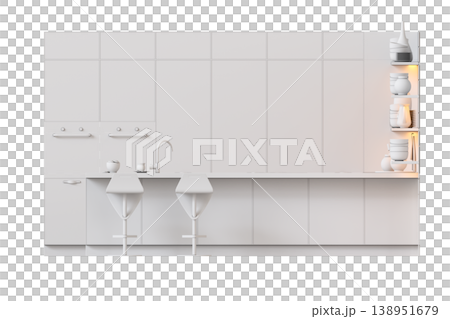 modern kitchen isolated on transparent background, home furniture, 3D illustration, cg render 138951679