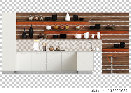 modern kitchen isolated on transparent background, home furniture, 3D illustration, cg render modern kitchen isolated on transparent background, home furniture, 3D illustration, cg render 138951681