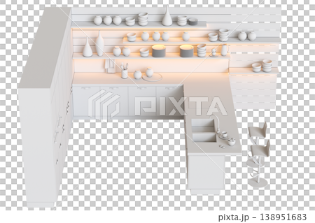 modern kitchen isolated on transparent background, home furniture, 3D illustration, cg render 138951683