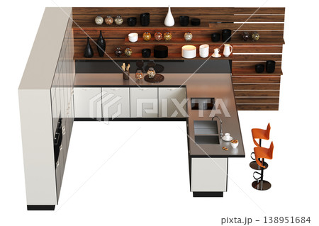 modern kitchen isolated on transparent background, home furniture, 3D illustration, cg render modern kitchen isolated on transparent background, home furniture, 3D illustration, cg render 138951684