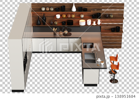 modern kitchen isolated on transparent background, home furniture, 3D illustration, cg render modern kitchen isolated on transparent background, home furniture, 3D illustration, cg render 138951684