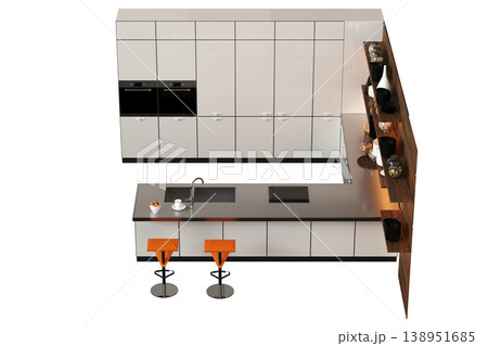 modern kitchen isolated on transparent background, home furniture, 3D illustration, cg render modern kitchen isolated on transparent background, home furniture, 3D illustration, cg render 138951685