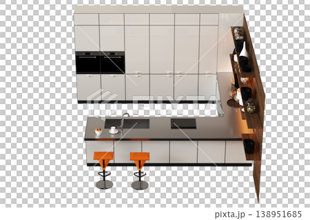 modern kitchen isolated on transparent background, home furniture, 3D illustration, cg render modern kitchen isolated on transparent background, home furniture, 3D illustration, cg render 138951685