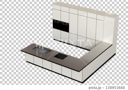 modern kitchen isolated on transparent background, home furniture, 3D illustration, cg render 138951688