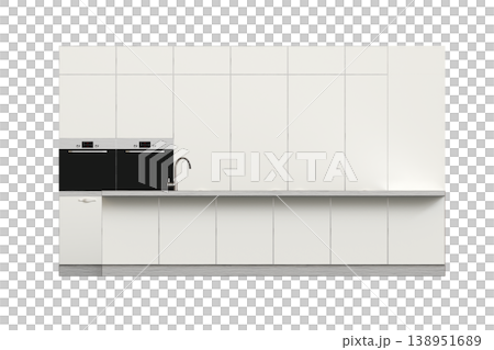 modern kitchen isolated on transparent background, home furniture, 3D illustration, cg render 138951689