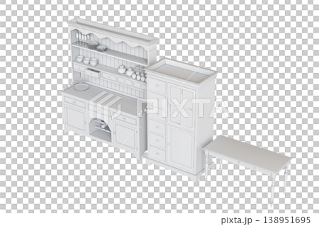 modern kitchen isolated on transparent background, home furniture, 3D illustration, cg render 138951695